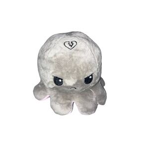 TeeTurtle Reversible Octopus Plush Pink Heart Grey Broken Heart Mood Toy 6 Inch